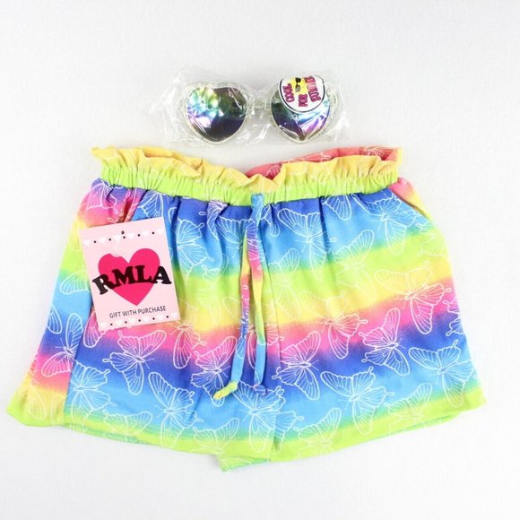 RMLA Other - RMLA Girls Shorts and Sunglasses Set Size 6x Knit Rainbow Stripes Butterflies